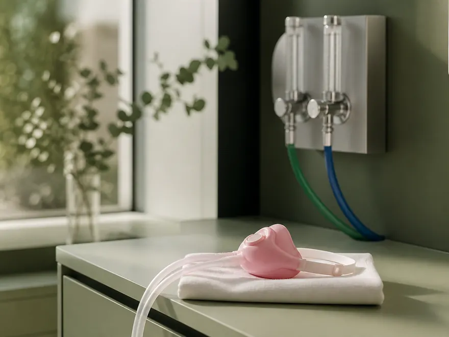 Inhalation sedation mask in a calm treatment room