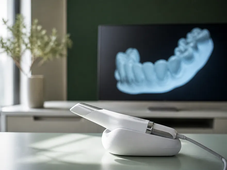 Intraoral scanner and digital impression on screen